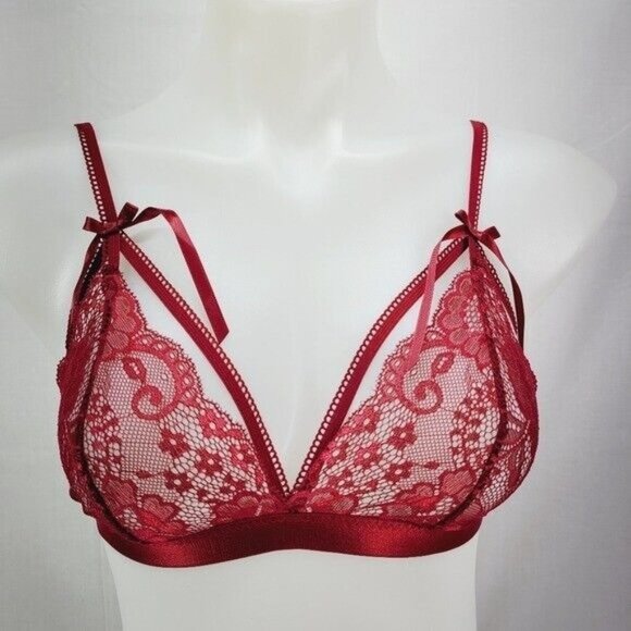 * Avidlove small bra garter set floral lace sexy set bow detail burgendy c… - Picture 7 of 11